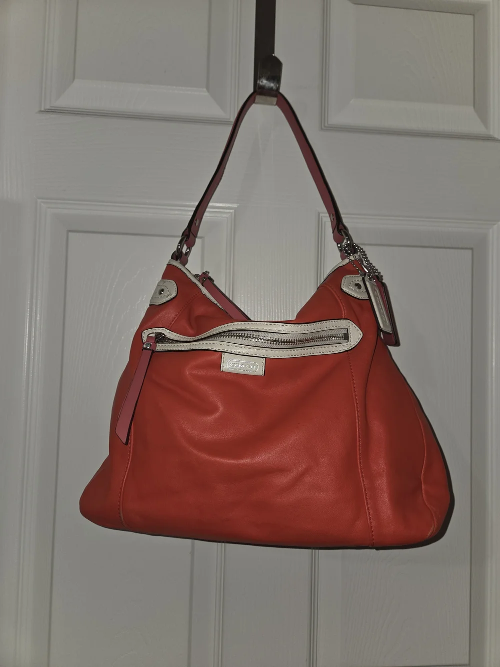 Coach Coral Leather Shoulder Hobo with Cream Accent - Picture 1 of 12